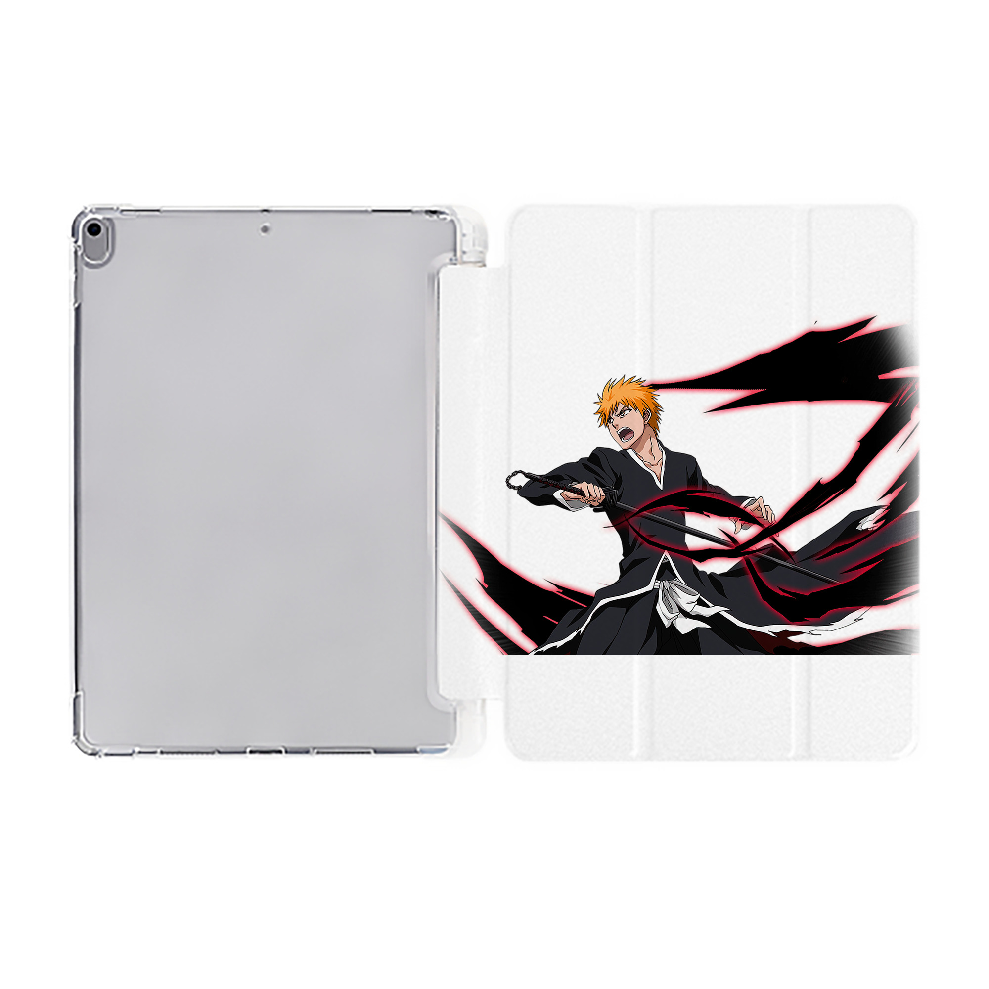 （画像用） ブリーチ 黒崎一護（くろさき いちご）BLEACH Kurosaki Ichigo IPad ケース ペン収納付き 三つ折りスタンド PUレザー×シリコン 対応機種9.5/10.5/10.9インチ